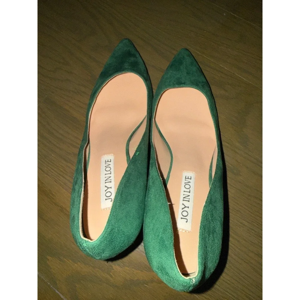 Joy in Love Emerald Green Pointed Toe Kitten Heel Pumps Womens 6.5 Faux Suede
